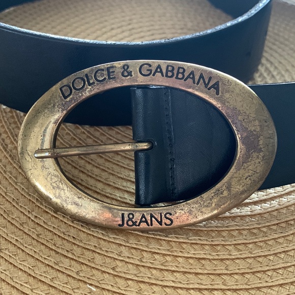 Dolce & Gabbana Accessories - Dolce & Gabbana Black Leather Belt with Aged Gold Oval Buckle